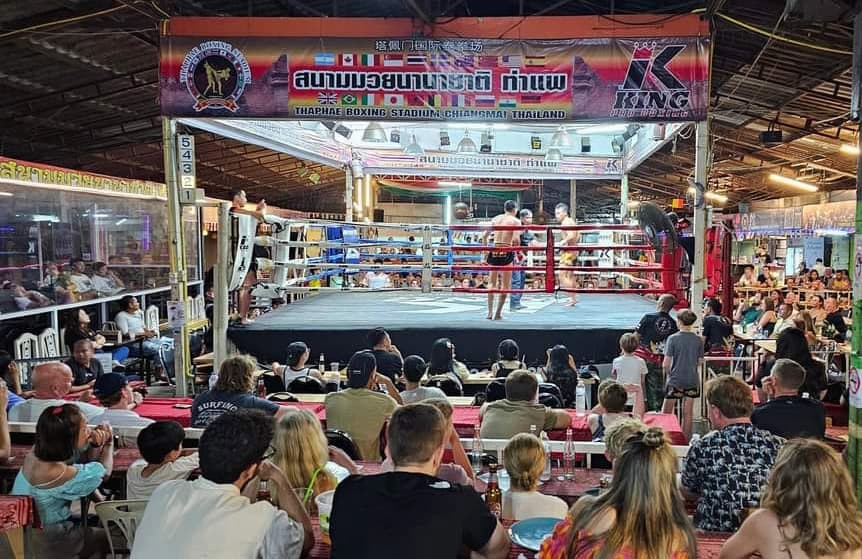 The ring and ringside audience at Thaphae Boxing Stadium